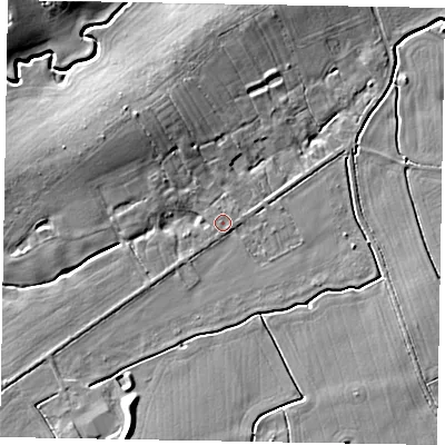 Shaded relief map of the ground around LU70PX, computed from Environment Agency LiDAR. The ground here sits at about 87 m above sea level and falls 9 m across the surrounding 800 m. Surface water reaching this point runs off ground lying to the south-west, 4.9 m higher.