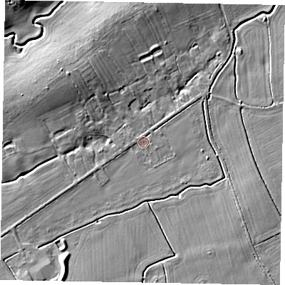 Shaded relief map of the ground around LU70PY, computed from Environment Agency LiDAR. The ground here sits at about 87 m above sea level and falls 9 m across the surrounding 800 m. Surface water reaching this point runs off ground lying to the south-west, 3.7 m higher.