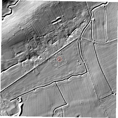 Shaded relief map of the ground around LU70QA, computed from Environment Agency LiDAR. The ground here sits at about 87 m above sea level and falls 9 m across the surrounding 800 m. Surface water reaching this point runs off ground lying to the south-west, 4.0 m higher.