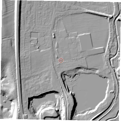Shaded relief map of the ground around LU72AE, computed from Environment Agency LiDAR. The ground here sits at about 84 m above sea level and falls 15 m across the surrounding 800 m. Surface water reaching this point runs off ground lying to the south-south-west, 3.4 m higher.
