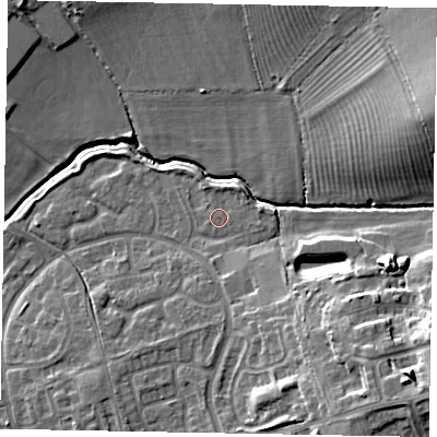 Shaded relief map of the ground around LU73UL, computed from Environment Agency LiDAR. The ground here sits at about 88 m above sea level and falls 16 m across the surrounding 800 m. Surface water reaching this point runs off ground lying to the north-north-east, 1.2 m higher.