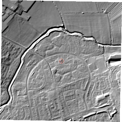 Shaded relief map of the ground around LU73UU, computed from Environment Agency LiDAR. The ground here sits at about 87 m above sea level and falls 13 m across the surrounding 800 m. Surface water reaching this point runs off ground lying to the east-south-east, 1.4 m higher.