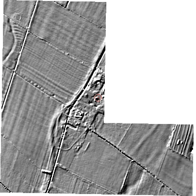 Shaded relief map of the ground around LU79DF, computed from Environment Agency LiDAR. The ground here sits at about 92 m above sea level and falls 6 m across the surrounding 800 m. Surface water reaching this point runs off ground lying to the south-west, 1.3 m higher.