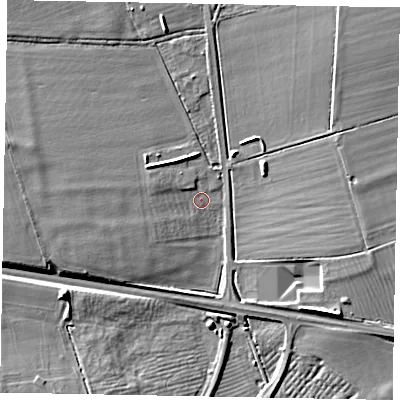 Shaded relief map of the ground around LU79HL, computed from Environment Agency LiDAR. The ground here sits at about 93 m above sea level and falls 9 m across the surrounding 800 m. Surface water reaching this point runs off ground lying to the west, 7.5 m higher.