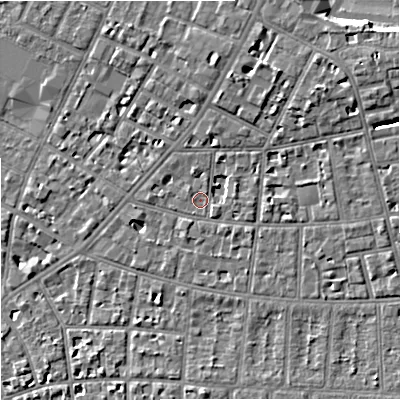 Shaded relief map of the ground around M146WD, computed from Environment Agency LiDAR. The ground here sits at about 37 m above sea level and falls 8 m across the surrounding 800 m. Surface water reaching this point runs off ground lying to the north-east, 5.2 m higher.
