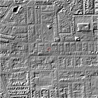 Shaded relief map of the ground around M160AN, computed from Environment Agency LiDAR. The ground here sits at about 28 m above sea level and falls 6 m across the surrounding 800 m. Surface water reaching this point runs off ground lying to the north-east, 0.8 m higher.
