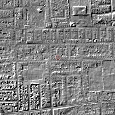 Shaded relief map of the ground around M210TX, computed from Environment Agency LiDAR. The ground here sits at about 28 m above sea level and falls 4 m across the surrounding 800 m. Surface water reaching this point runs off ground lying to the east-south-east, 0.6 m higher.
