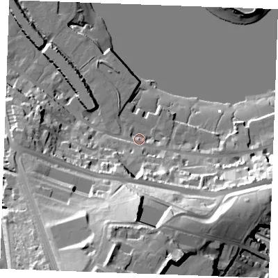 Shaded relief map of the ground around ME11BU, computed from Environment Agency LiDAR. The ground here sits at about 6 m above sea level and falls 58 m across the surrounding 800 m. Surface water reaching this point runs off ground lying to the south-south-west, 48.4 m higher.