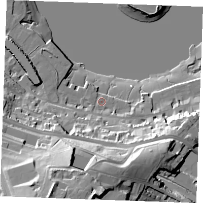 Shaded relief map of the ground around ME11EE, computed from Environment Agency LiDAR. The ground here sits at about 5 m above sea level and falls 58 m across the surrounding 800 m. Surface water reaching this point runs off ground lying to the south-south-west, 44.9 m higher.