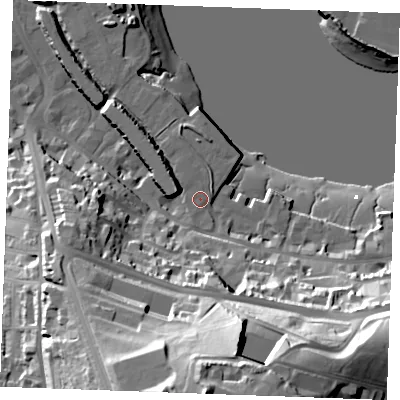 Shaded relief map of the ground around ME11FF, computed from Environment Agency LiDAR. The ground here sits at about 6 m above sea level and falls 57 m across the surrounding 800 m. Surface water reaching this point runs off ground lying to the south-south-west, 0.9 m higher.