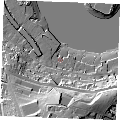Shaded relief map of the ground around ME11HH, computed from Environment Agency LiDAR. The ground here sits at about 5 m above sea level and falls 57 m across the surrounding 800 m. Surface water reaching this point runs off ground lying to the south, 18.2 m higher.