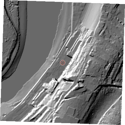 Shaded relief map of the ground around ME11RS, computed from Environment Agency LiDAR. The ground here sits at about 6 m above sea level and falls 59 m across the surrounding 800 m. Surface water reaching this point runs off ground lying to the south-east, 43.6 m higher.