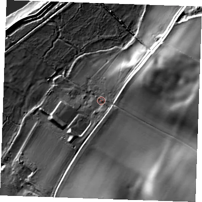 Shaded relief map of the ground around ME13TP, computed from Environment Agency LiDAR. The ground here sits at about 8 m above sea level and falls 40 m across the surrounding 800 m. Surface water reaching this point runs off ground lying to the east, 23.9 m higher.