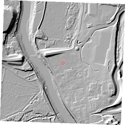 Shaded relief map of the ground around ME13ZJ, computed from Environment Agency LiDAR. The ground here sits at about 6 m above sea level and falls 28 m across the surrounding 800 m. Surface water reaching this point runs off ground lying to the west-north-west, 7.1 m higher.