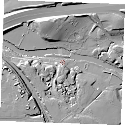 Shaded relief map of the ground around ME160LU, computed from Environment Agency LiDAR. The ground here sits at about 7 m above sea level and falls 29 m across the surrounding 800 m. Surface water reaching this point runs off ground lying to the south-south-east, 17.5 m higher.