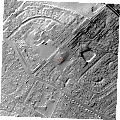 Shaded relief map of the ground around ME160PU, computed from Environment Agency LiDAR. The ground here sits at about 48 m above sea level and falls 33 m across the surrounding 800 m. Surface water reaching this point runs off ground lying to the north-north-west, 1.0 m higher.