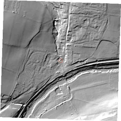 Shaded relief map of the ground around ME185EB, computed from Environment Agency LiDAR. The ground here sits at about 11 m above sea level and falls 30 m across the surrounding 800 m. Surface water reaching this point runs off ground lying to the west-north-west, 23.5 m higher.