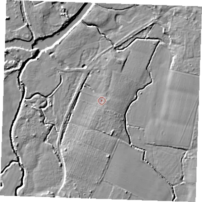 Shaded relief map of the ground around ME186DF, computed from Environment Agency LiDAR. The ground here sits at about 11 m above sea level and falls 7 m across the surrounding 800 m. Surface water reaching this point runs off ground lying to the south-south-east, 1.6 m higher.