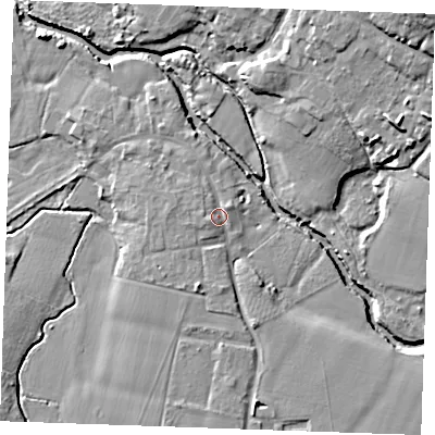 Shaded relief map of the ground around ME186EP, computed from Environment Agency LiDAR. The ground here sits at about 11 m above sea level and falls 18 m across the surrounding 800 m. Surface water reaching this point runs off ground lying to the west-south-west, 1.8 m higher.