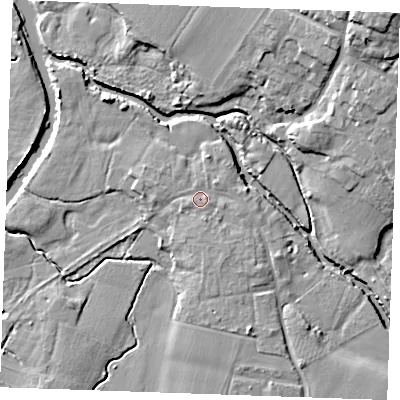 Shaded relief map of the ground around ME186HB, computed from Environment Agency LiDAR. The ground here sits at about 11 m above sea level and falls 19 m across the surrounding 800 m. Surface water reaching this point runs off ground lying to the west-south-west, 0.9 m higher.