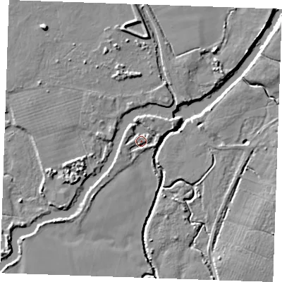 Shaded relief map of the ground around ME186HG, computed from Environment Agency LiDAR. The ground here sits at about 11 m above sea level and falls 7 m across the surrounding 800 m. Surface water reaching this point runs off ground lying to the north-north-east, 1.9 m higher.