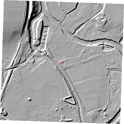 Shaded relief map of the ground around ME186HH, computed from Environment Agency LiDAR. The ground here sits at about 10 m above sea level and falls 14 m across the surrounding 800 m. Surface water reaching this point runs off ground lying to the west-north-west, 1.8 m higher.