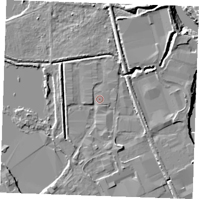 Shaded relief map of the ground around ME206SW, computed from Environment Agency LiDAR. The ground here sits at about 4 m above sea level and falls 14 m across the surrounding 800 m. Surface water reaching this point runs off ground lying to the north-north-west, 1.6 m higher.