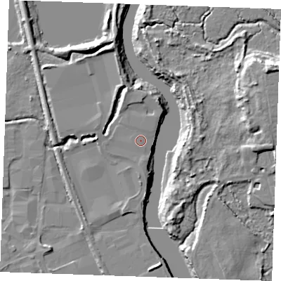 Shaded relief map of the ground around ME206WT, computed from Environment Agency LiDAR. The ground here sits at about 5 m above sea level and falls 16 m across the surrounding 800 m. Surface water reaching this point runs off ground lying to the north, 0.6 m higher.