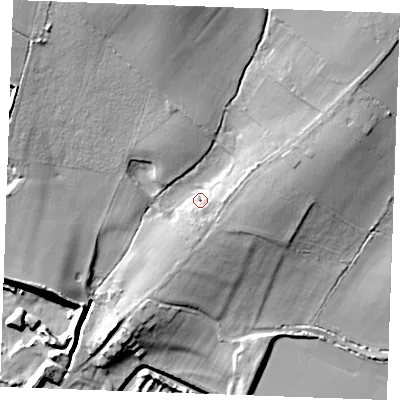 Shaded relief map of the ground around ME207EA, computed from Environment Agency LiDAR. The ground here sits at about 15 m above sea level and falls 24 m across the surrounding 800 m. Surface water reaching this point runs off ground lying to the east, 5.1 m higher.