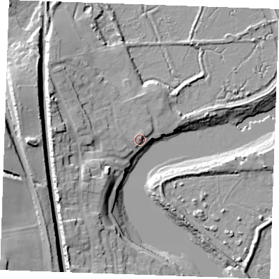 Shaded relief map of the ground around ME21NQ, computed from Environment Agency LiDAR. The ground here sits at about 7 m above sea level and falls 28 m across the surrounding 800 m. Surface water reaching this point runs off ground lying to the north-north-east, 0.7 m higher.