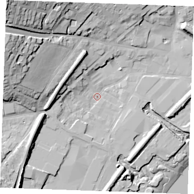 Shaded relief map of the ground around ME22BL, computed from Environment Agency LiDAR. The ground here sits at about 3 m above sea level and falls 47 m across the surrounding 800 m. Surface water reaching this point runs off ground lying to the west-north-west, 29.2 m higher.