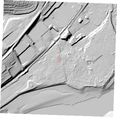 Shaded relief map of the ground around ME22QF, computed from Environment Agency LiDAR. The ground here sits at about 7 m above sea level and falls 43 m across the surrounding 800 m. Surface water reaching this point runs off ground lying to the south-south-west, 1.3 m higher.