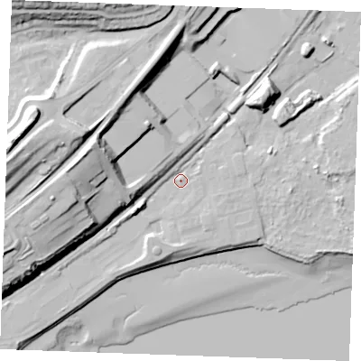 Shaded relief map of the ground around ME22ZJ, computed from Environment Agency LiDAR. The ground here sits at about 7 m above sea level and falls 47 m across the surrounding 800 m. Surface water reaching this point runs off ground lying to the west-south-west, 10.6 m higher.