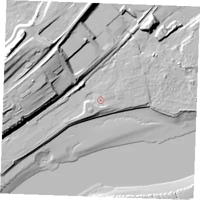 Shaded relief map of the ground around ME22ZP, computed from Environment Agency LiDAR. The ground here sits at about 7 m above sea level and falls 47 m across the surrounding 800 m. Surface water reaching this point runs off ground lying to the north-east, 0.7 m higher.