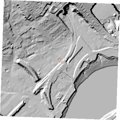 Shaded relief map of the ground around ME24BG, computed from Environment Agency LiDAR. The ground here sits at about 3 m above sea level and falls 43 m across the surrounding 800 m. Surface water reaching this point runs off ground lying to the north-north-east, 24.8 m higher.