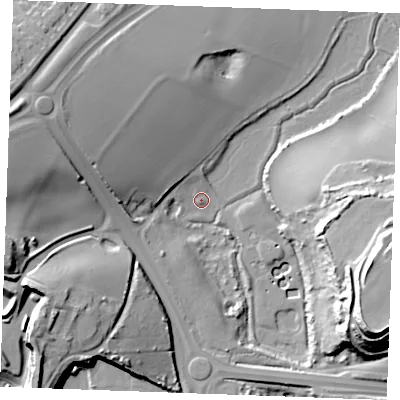 Shaded relief map of the ground around ME24UZ, computed from Environment Agency LiDAR. The ground here sits at about 3 m above sea level and falls 33 m across the surrounding 800 m. Surface water reaching this point runs off ground lying to the south-east, 33.5 m higher.
