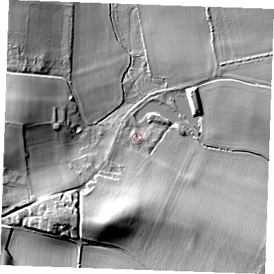 Shaded relief map of the ground around ME37HL, computed from Environment Agency LiDAR. The ground here sits at about 7 m above sea level and falls 19 m across the surrounding 800 m. Surface water reaching this point runs off ground lying to the south-south-east, 2.3 m higher.