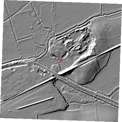 Shaded relief map of the ground around ME37HX, computed from Environment Agency LiDAR. The ground here sits at about 3 m above sea level and falls 8 m across the surrounding 800 m. Surface water reaching this point runs off ground lying to the east, 7.3 m higher.