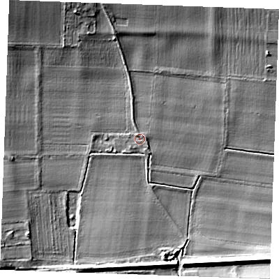 Shaded relief map of the ground around ME37SD, computed from Environment Agency LiDAR. The ground here sits at about 5 m above sea level and falls 9 m across the surrounding 800 m. Surface water reaching this point runs off ground lying to the south-east, 1.0 m higher.