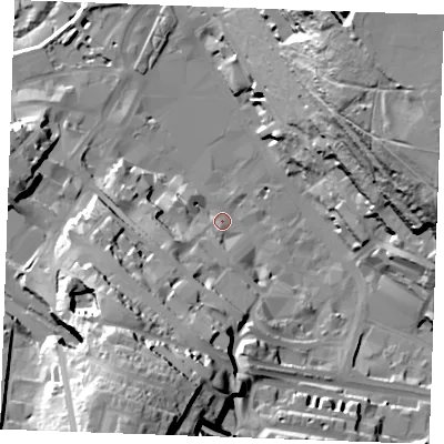 Shaded relief map of the ground around ME44AP, computed from Environment Agency LiDAR. The ground here sits at about 6 m above sea level and falls 62 m across the surrounding 800 m. Surface water reaching this point runs off ground lying to the north-east, 58.0 m higher.