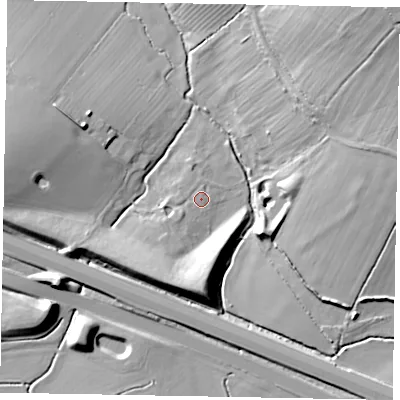 Shaded relief map of the ground around MK178BP, computed from Environment Agency LiDAR. The ground here sits at about 73 m above sea level and falls 17 m across the surrounding 800 m. Surface water reaching this point runs off ground lying to the south-west, 1.7 m higher.