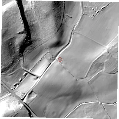 Shaded relief map of the ground around MK179HY, computed from Environment Agency LiDAR. The ground here sits at about 103 m above sea level and falls 41 m across the surrounding 800 m. Surface water reaching this point runs off ground lying to the south-west, 12.9 m higher.