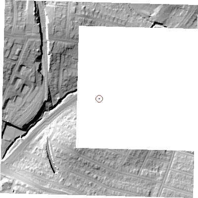 Shaded relief map of the ground around N112RG, computed from Environment Agency LiDAR. and falls 23 m across the surrounding 800 m.