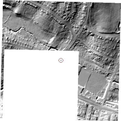 Shaded relief map of the ground around N147HX, computed from Environment Agency LiDAR. and falls 24 m across the surrounding 800 m.