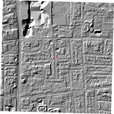 Shaded relief map of the ground around N170BH, computed from Environment Agency LiDAR. The ground here sits at about 10 m above sea level and falls 11 m across the surrounding 800 m. Surface water reaching this point runs off ground lying to the north-north-west, 0.7 m higher.