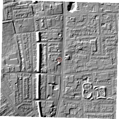 Shaded relief map of the ground around N178AA, computed from Environment Agency LiDAR. The ground here sits at about 11 m above sea level and falls 18 m across the surrounding 800 m. Surface water reaching this point runs off ground lying to the west-south-west, 9.3 m higher.