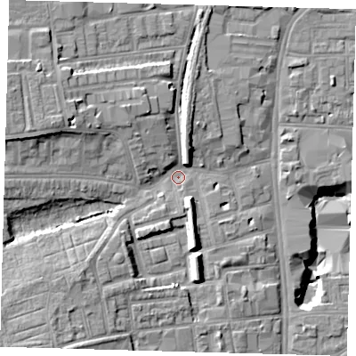 Shaded relief map of the ground around N178HH, computed from Environment Agency LiDAR. The ground here sits at about 12 m above sea level and falls 17 m across the surrounding 800 m. Surface water reaching this point runs off ground lying to the west-north-west, 8.0 m higher.