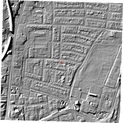 Shaded relief map of the ground around N179AR, computed from Environment Agency LiDAR. The ground here sits at about 9 m above sea level and falls 11 m across the surrounding 800 m. Surface water reaching this point runs off ground lying to the south-west, 10.6 m higher.