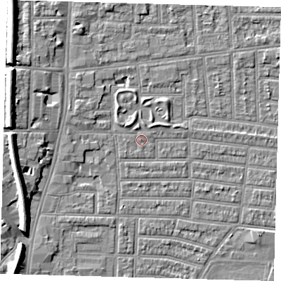 Shaded relief map of the ground around N179TU, computed from Environment Agency LiDAR. The ground here sits at about 10 m above sea level and falls 10 m across the surrounding 800 m. Surface water reaching this point runs off ground lying to the north-west, 1.7 m higher.