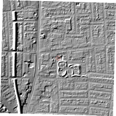 Shaded relief map of the ground around N179ZL, computed from Environment Agency LiDAR. The ground here sits at about 9 m above sea level and falls 9 m across the surrounding 800 m. Surface water reaching this point runs off ground lying to the south-west, 3.0 m higher.